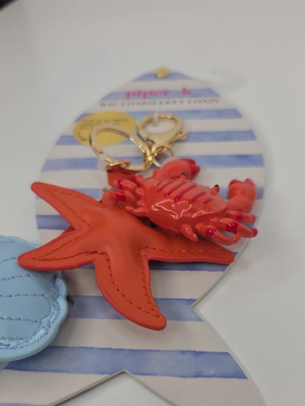 🦀▪️piper k▪️ Seashell Bag Charm Or Keychain with Red Starfish & Crab Nautical